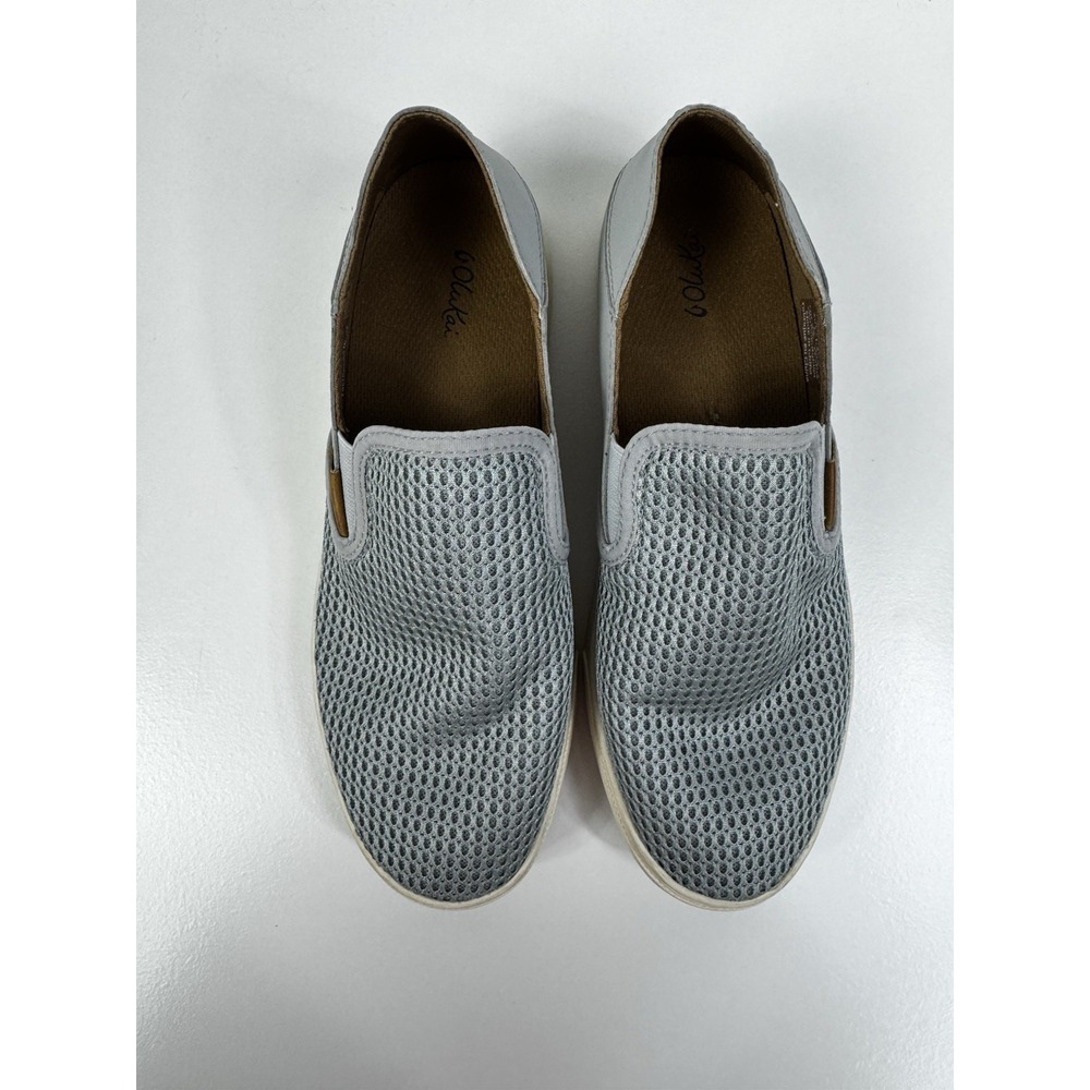 OLUKAI Pehuea Women's W9 Leather Sneaker 20271-PGPG Pale Gray Mesh Top Slip On